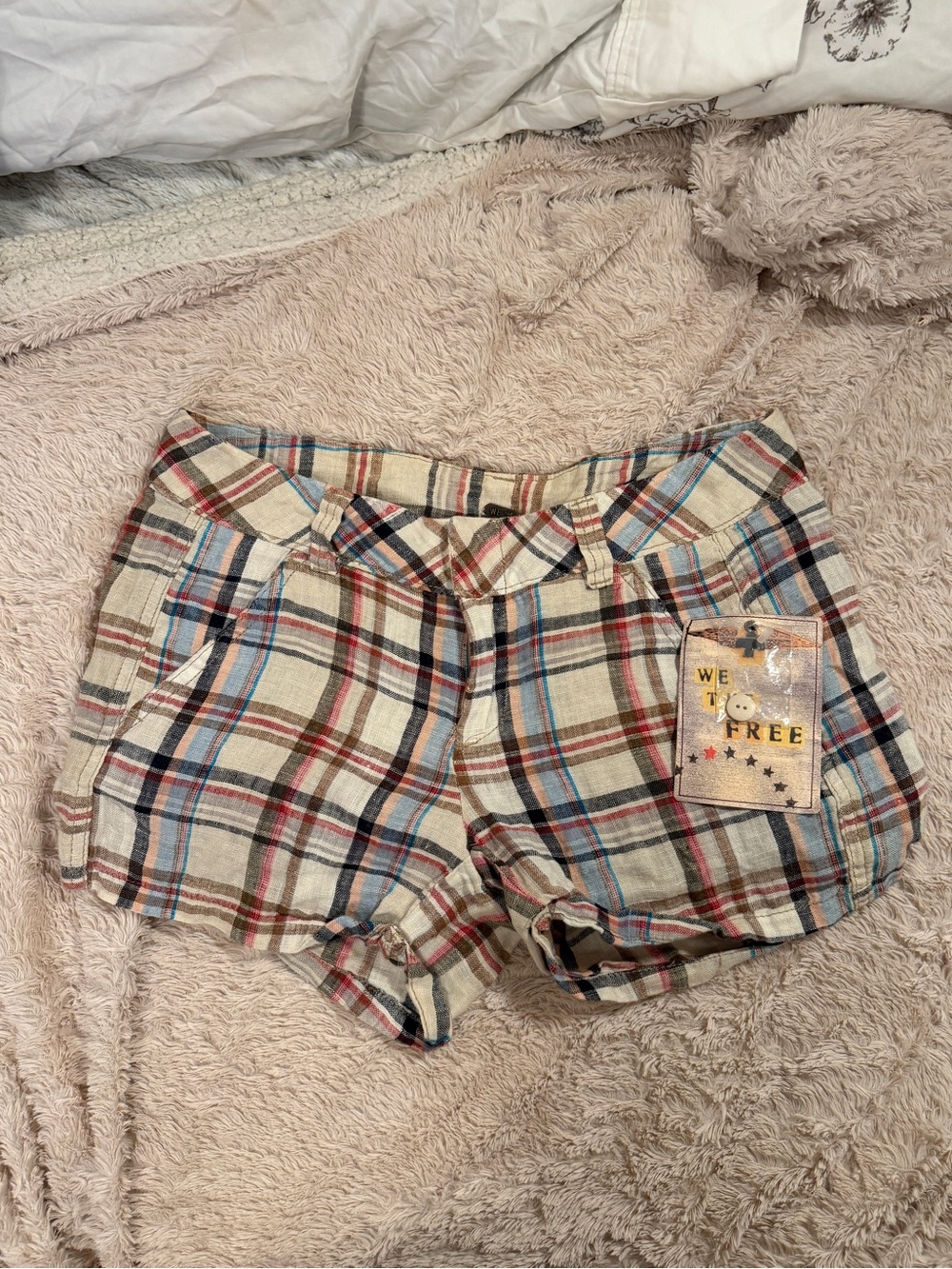 We The Free Free People Plaid Shorts Size 4 Linen Blend NWT